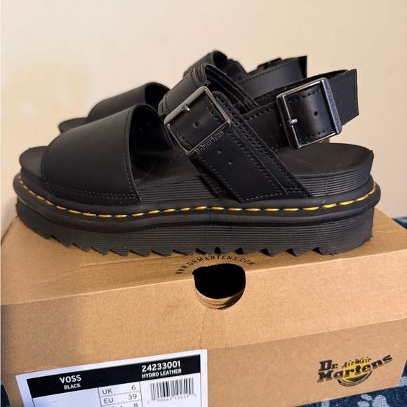 Dr. Martens Voss Black Hydro Leather Sandals - Picture 1 of 11
